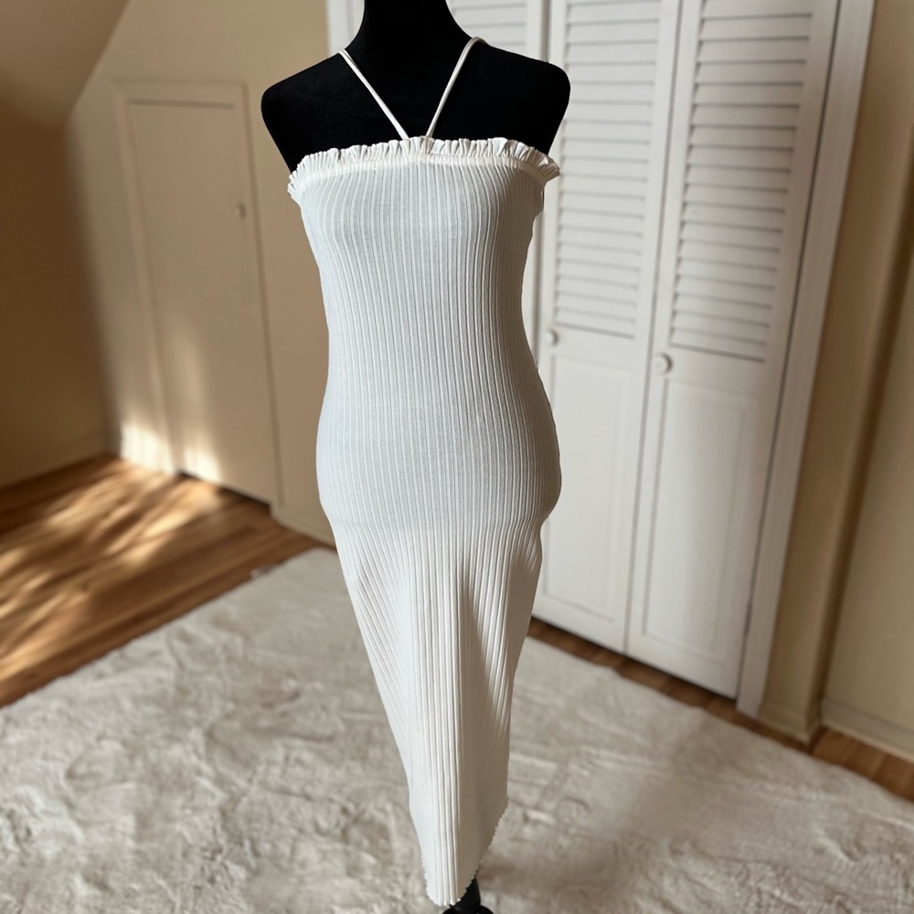 Ribbed White halter dress